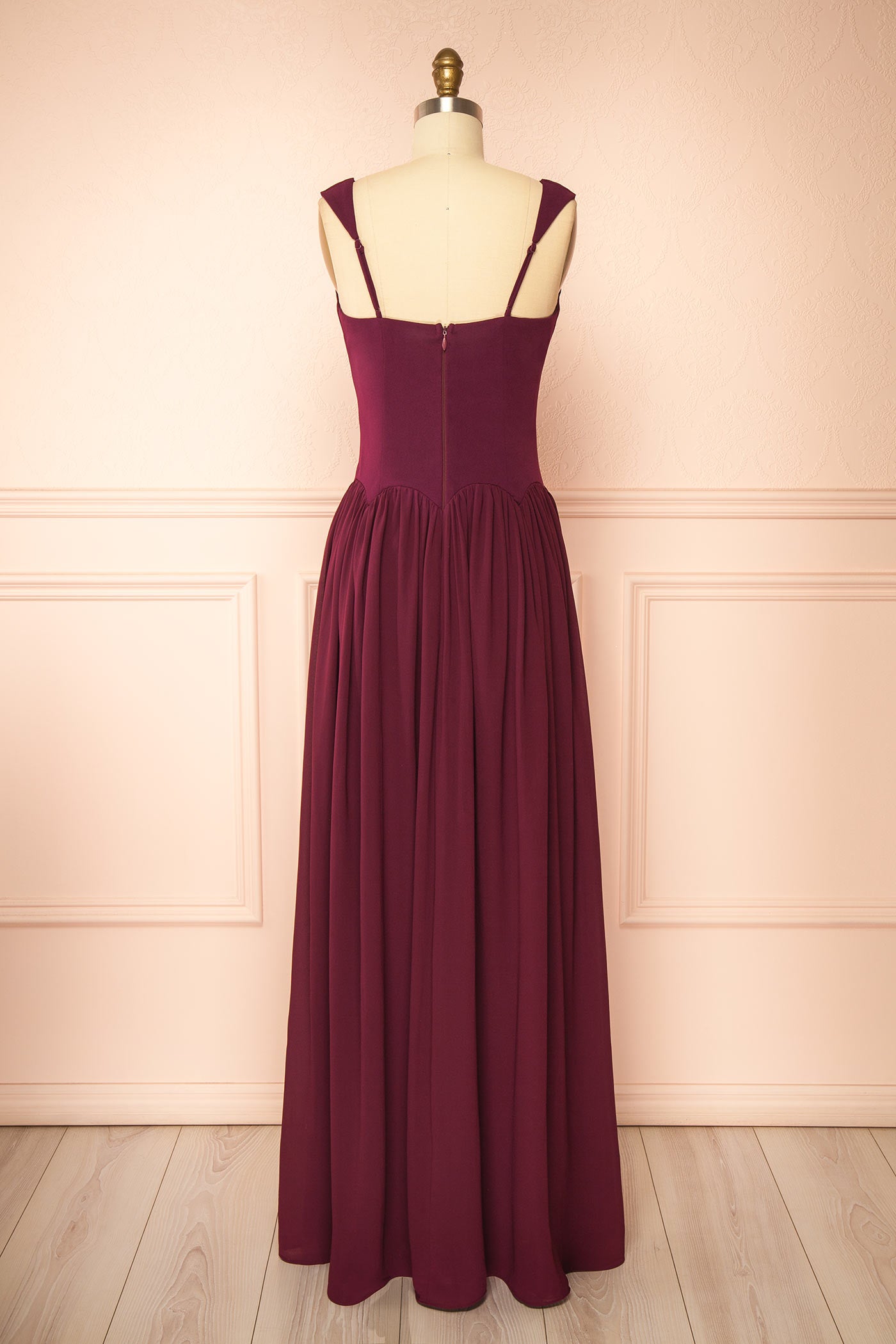 Joalie Burgundy Sleeveless Maxi Dress with Structured Bodice | Boutique 1861 back