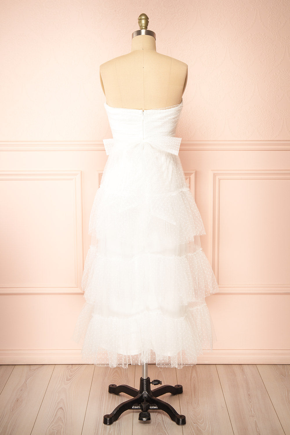 Joanna White Polka Dot Strapless Midi Dress | Boudoir 1861 back view