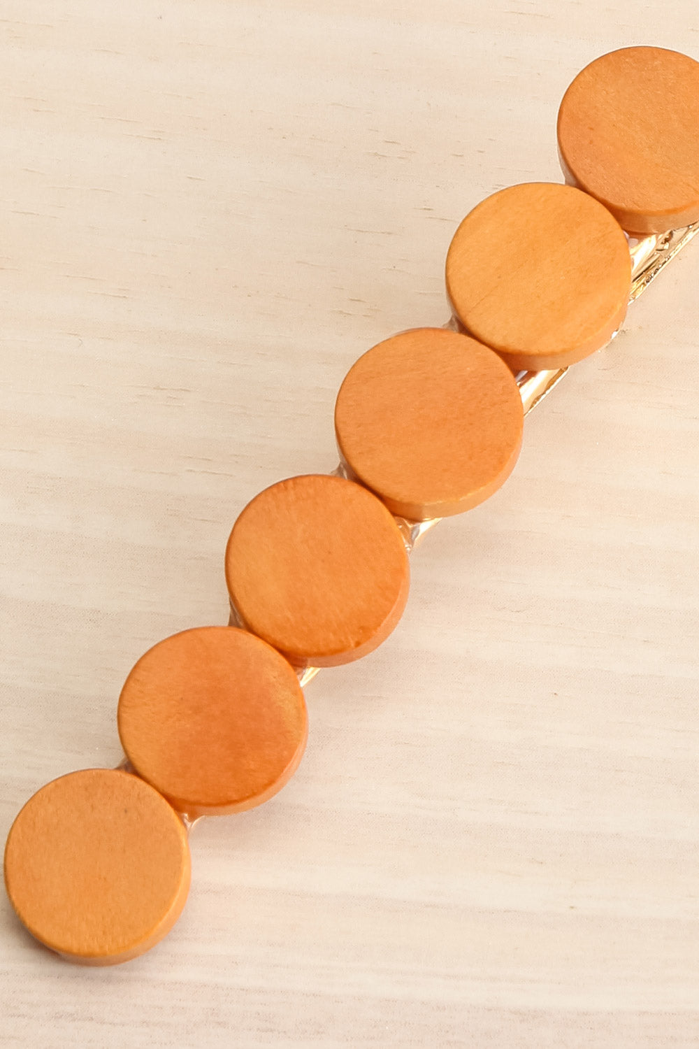 Joelene Brown Golden Barrette w/ Wooden Beads | La petite garçonne close-up