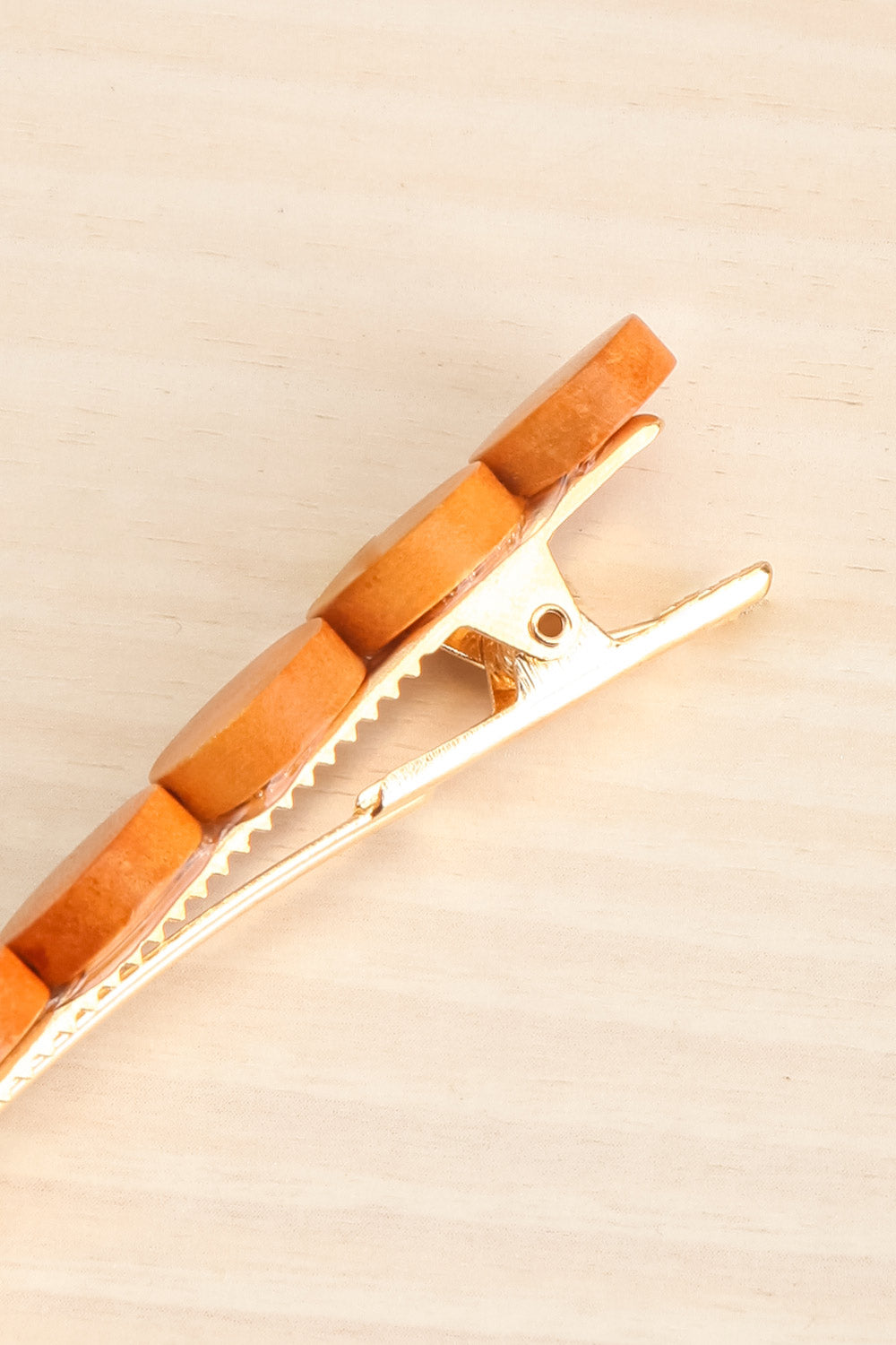 Joelene Brown Golden Barrette w/ Wooden Beads | La petite garçonne side close-up