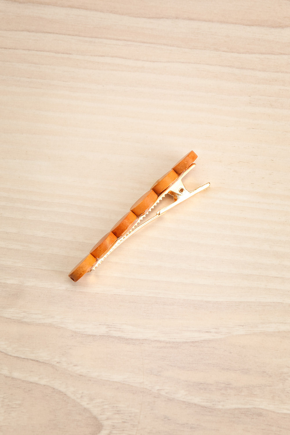 Joelene Brown Golden Barrette w/ Wooden Beads | La petite garçonne side