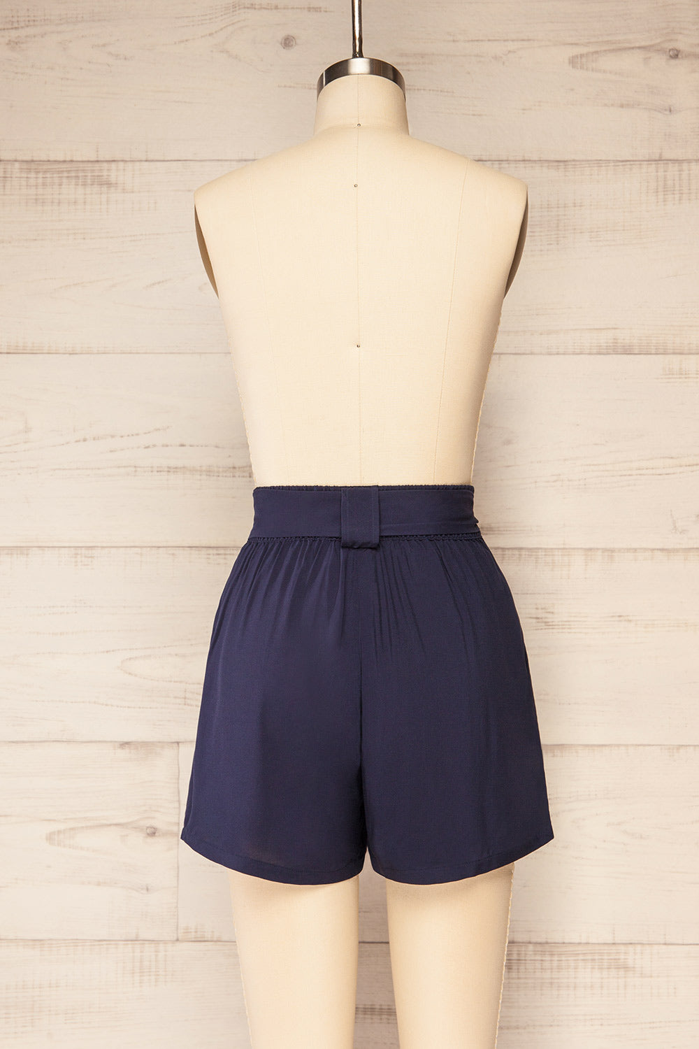 Joey Navy High-Waisted Shorts w/ Belt | La petite garçonne back view