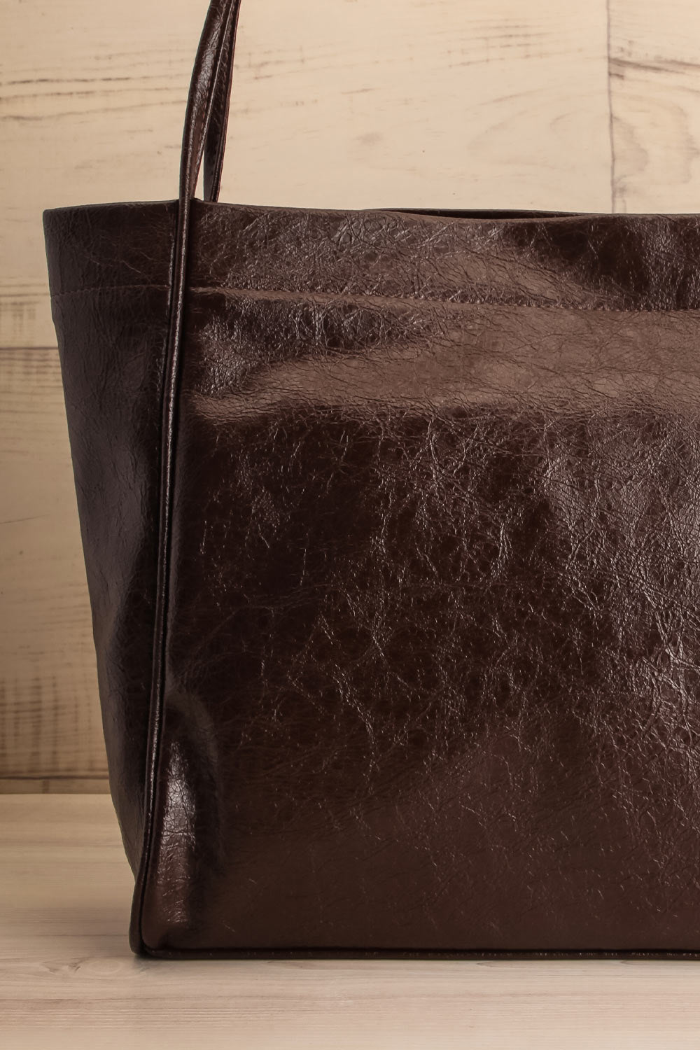 Joffrey Large Brown Faux Leather Tote Bag | La petite garçonne front close-up