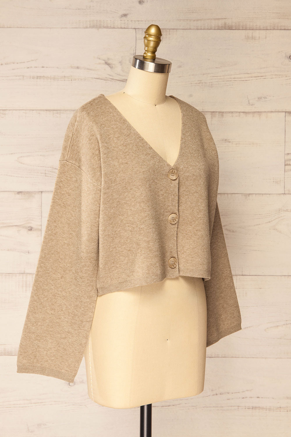 Joona Cropped Taupe Cardigan | La petite garçonne side view
