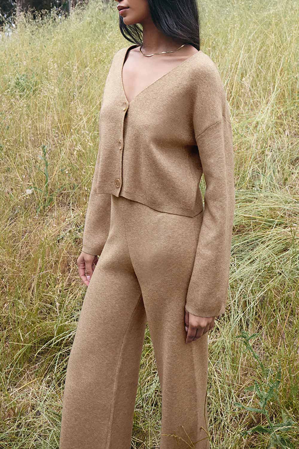 Jimina Taupe Wide Leg Loung Pants | La petite garçonne model pants