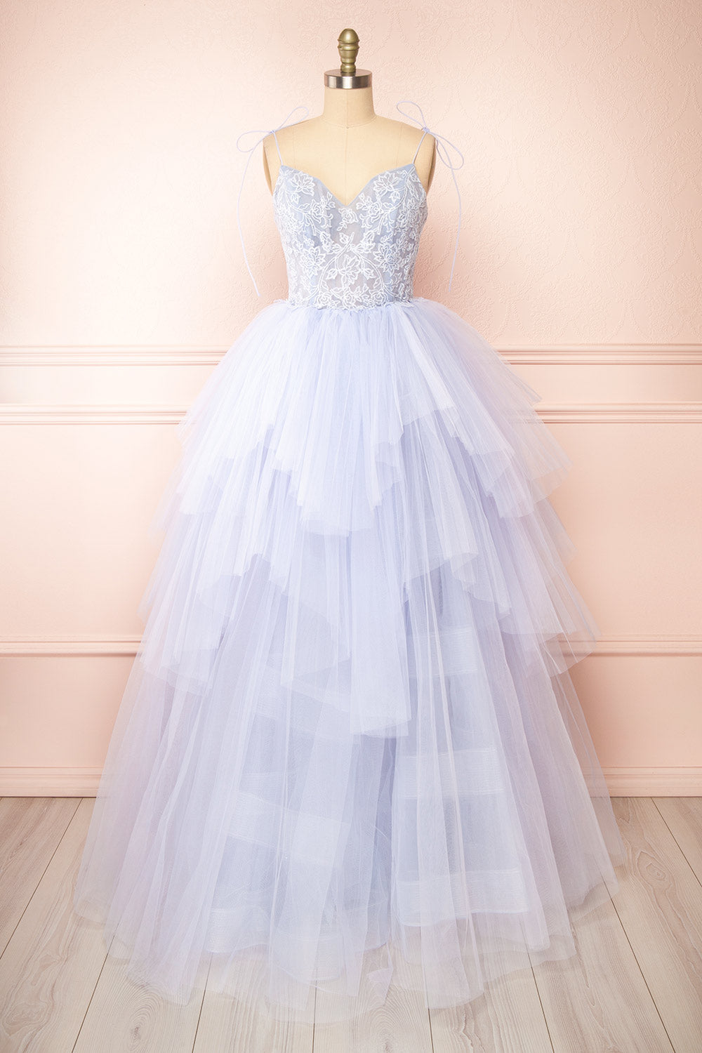 Jordina Tiered Lavender Blue Maxi Dress | Boudoir 1861 front view