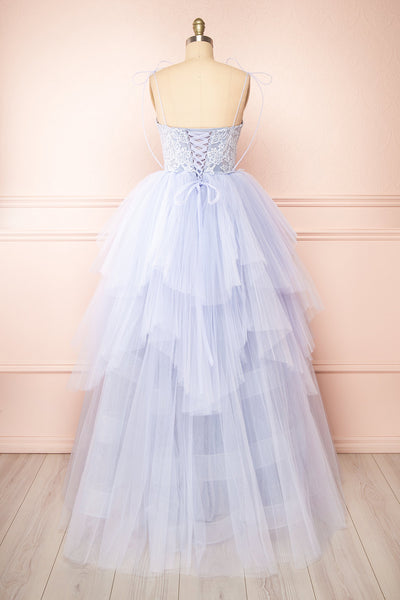 Jordina Tiered Lavender Blue Maxi Dress | Boudoir 1861 back view