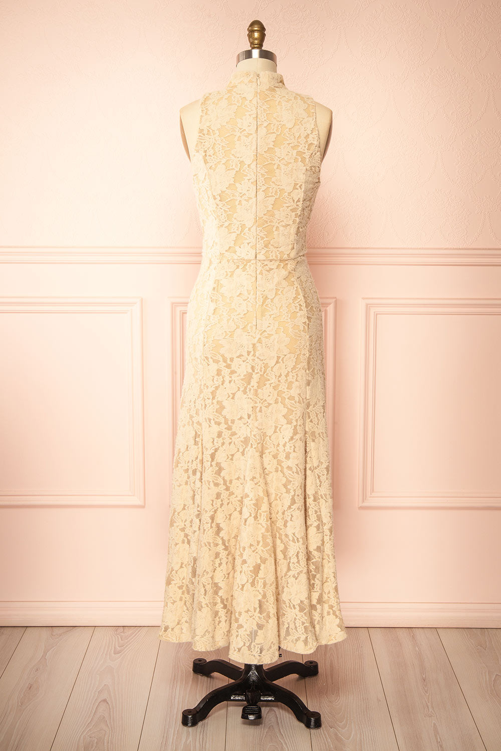 Josephine | Robe Midi Sans Manches Beige en Dentelle