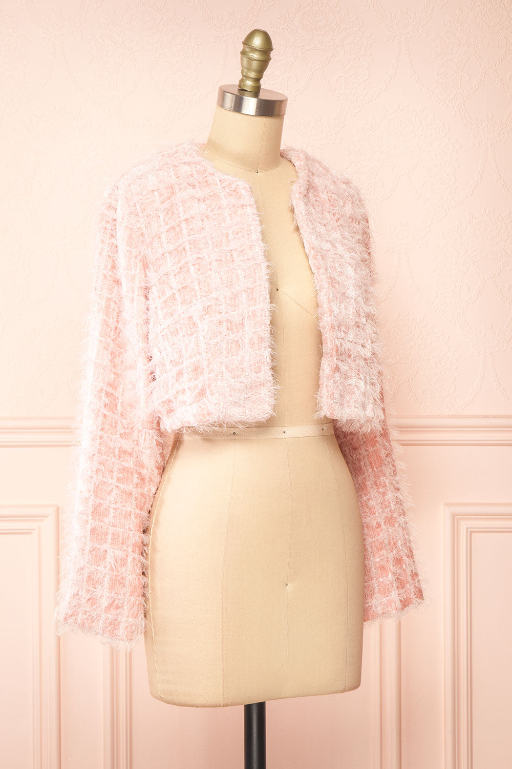 Josette Pink Tweed-Style Cropped Jacket | Boutique 1861 side view