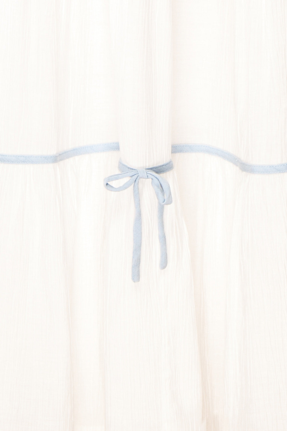 Juliriel White Midi Dress w/ Blue Ribbons | Boutique 1861 texture