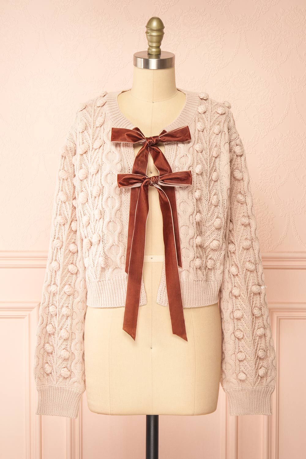 Junifer Blush Knit Cardigan w/ Bows | Boutique 1861 front view
