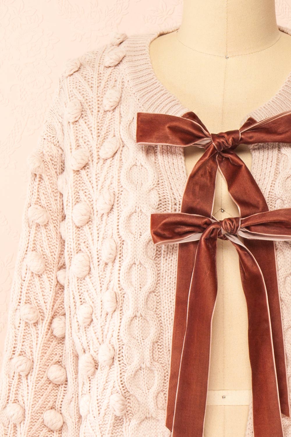 Junifer Blush Knit Cardigan w/ Bows | Boutique 1861 front