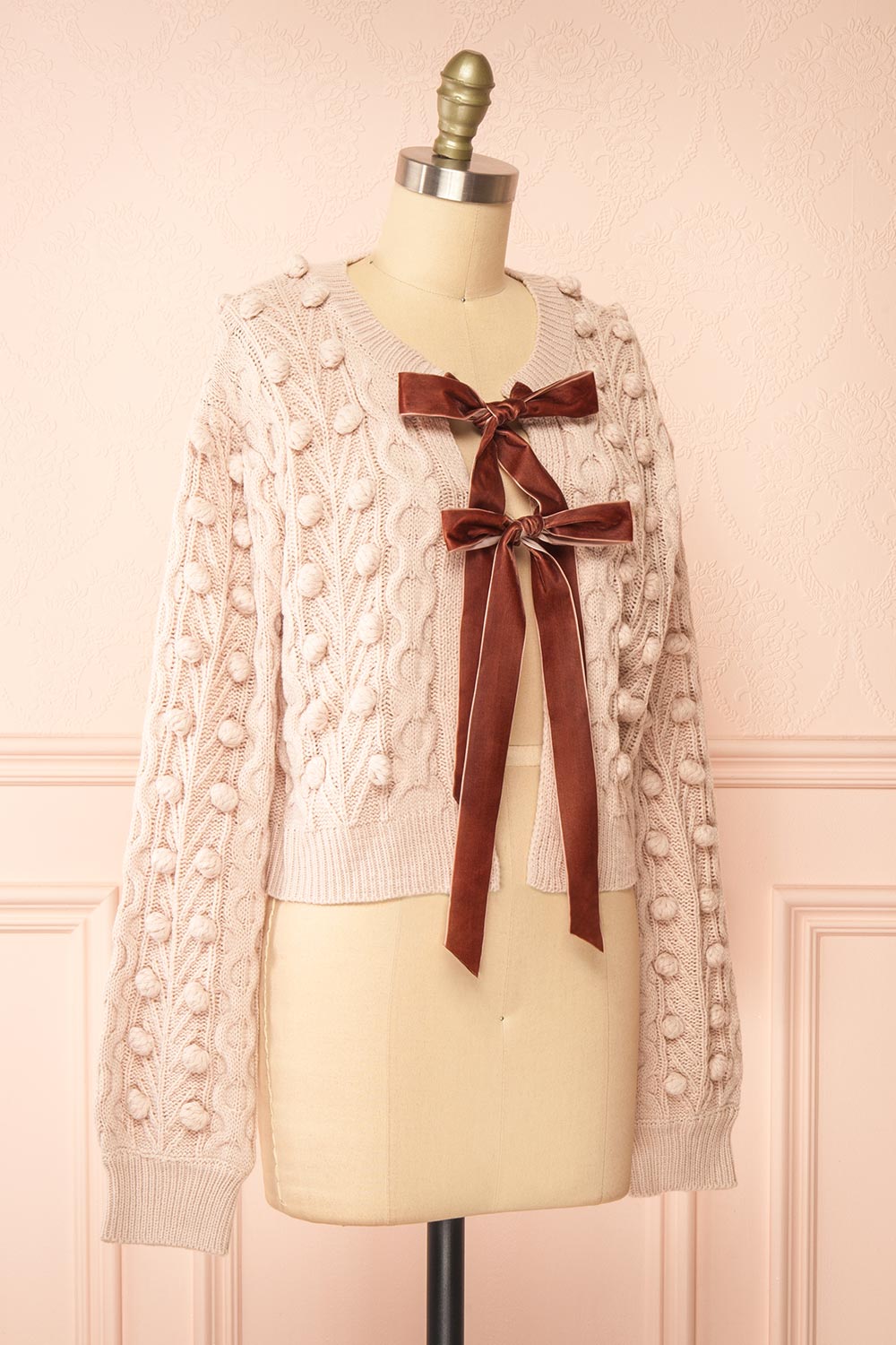 Junifer Blush Knit Cardigan w/ Bows | Boutique 1861 side view