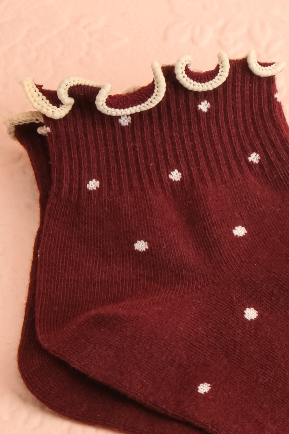 Jupiter Burgundy Dotted Socks with Frills | Boutique 1861