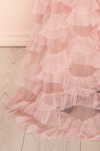 Jurin Blush Bustier Maxi Dress w/ Ruffled Tulle | Boutique 1861 back close-up
