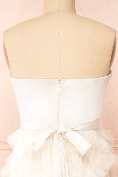 Jurin Ivory Bustier Maxi Dress w/ Ruffled Tulle | Boutique 1861 back close-up