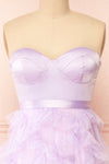 Jurin Lavender Bustier Maxi Dress w/ Ruffled Tulle | Boutique 1861  front close-up