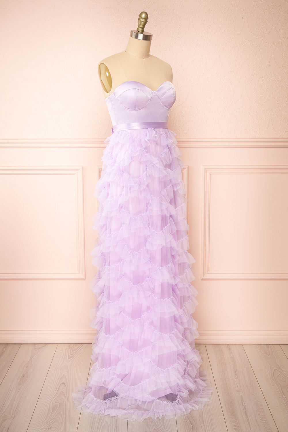 Jurin Lavender Bustier Maxi Dress w/ Ruffled Tulle | Boutique 1861 side view