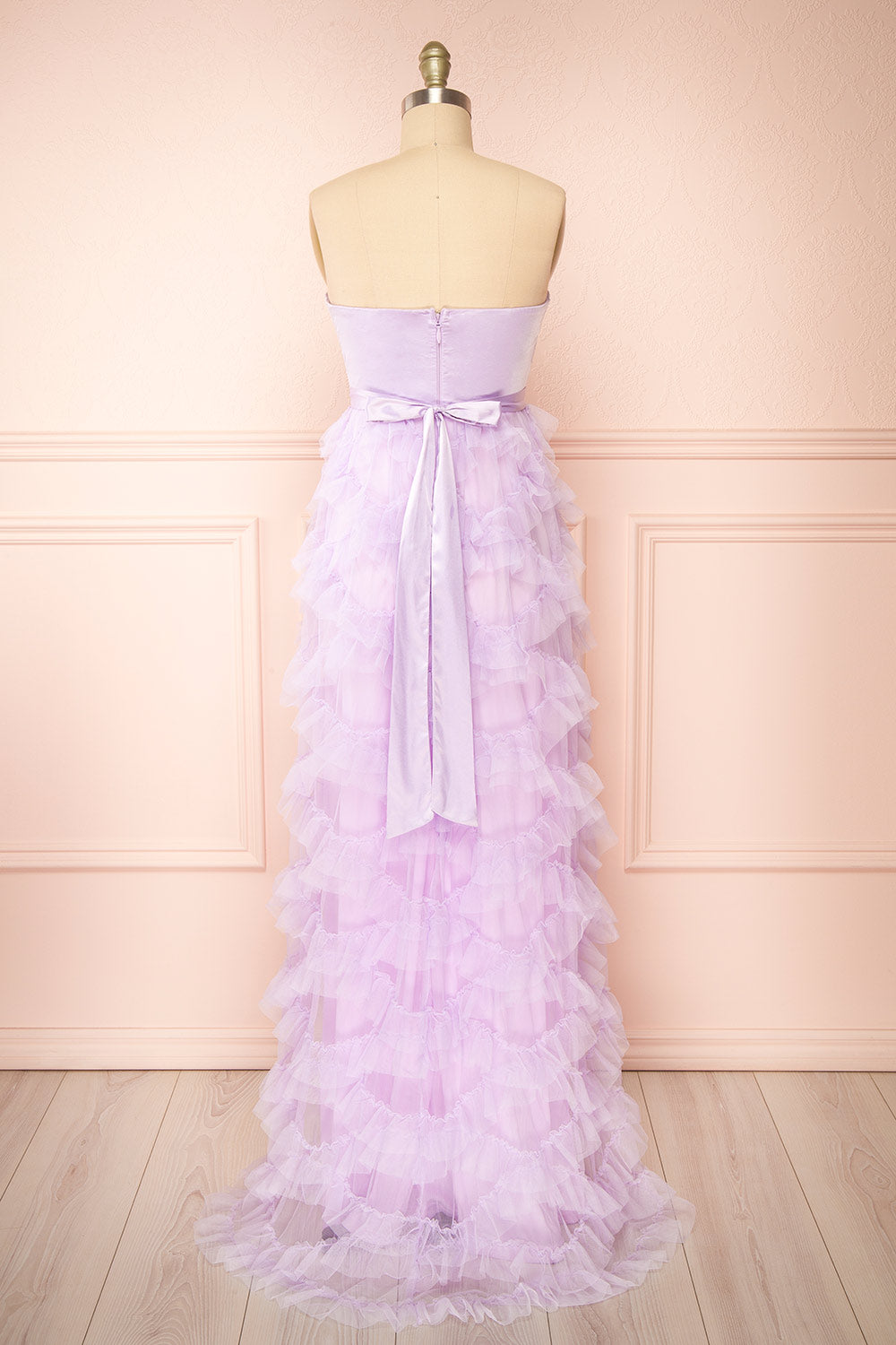 Jurin Lavender Bustier Maxi Dress w/ Ruffled Tulle | Boutique 1861 back view