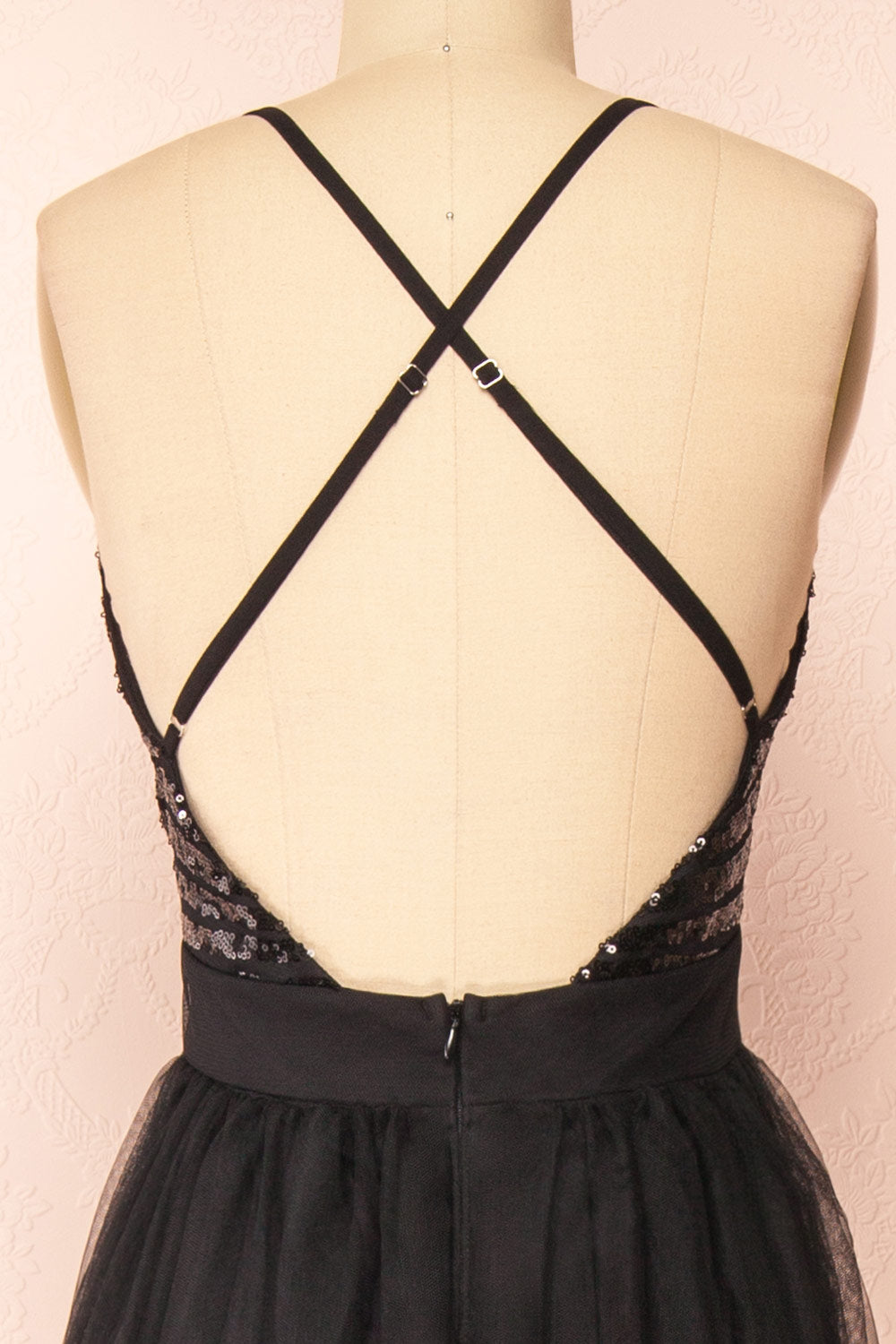 Kaia Night Black Sequin & Plunging Neckline Gown | Boutique 1861 back