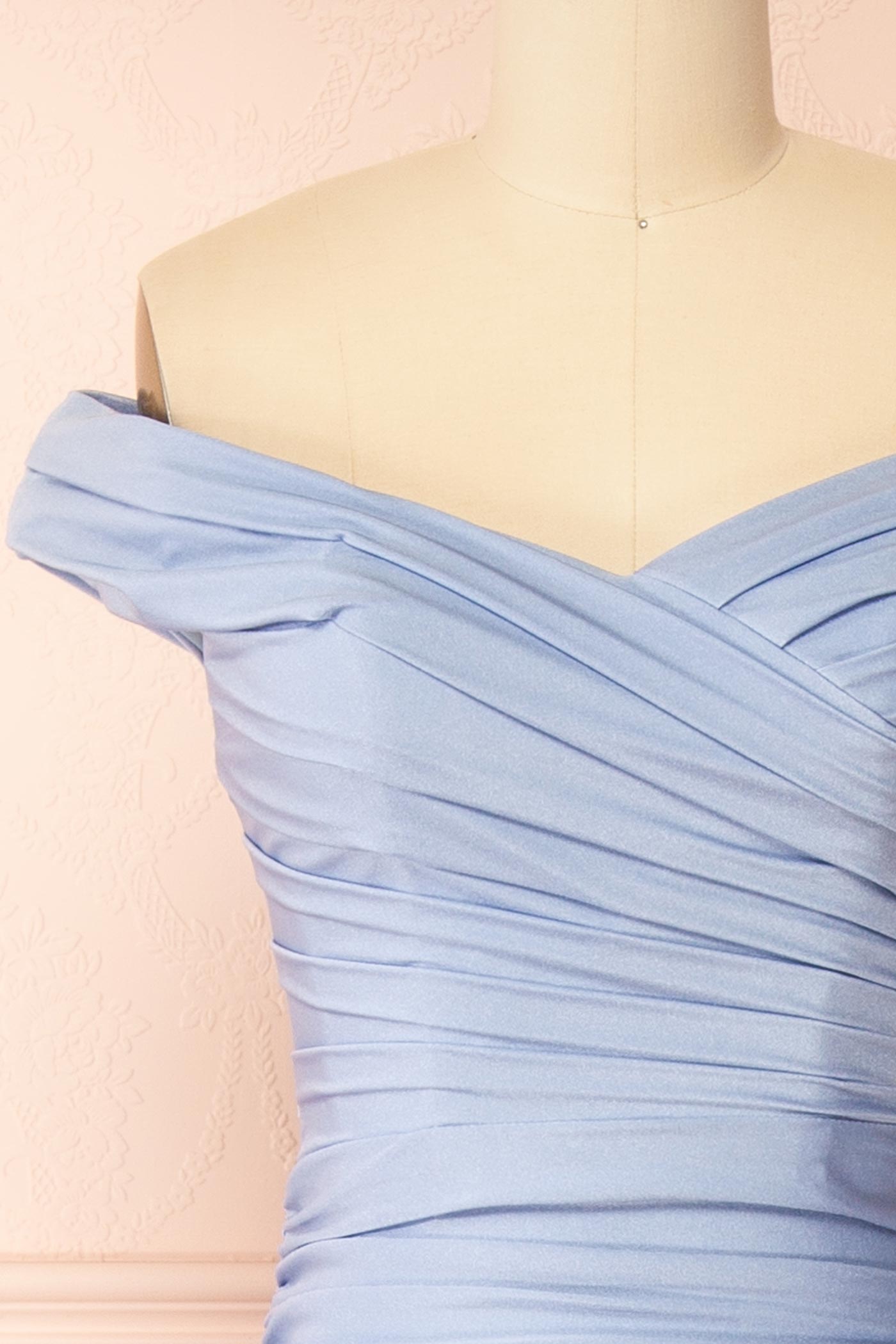 Kailey Light Blue | Satin Off Shoulder Maxi Dress