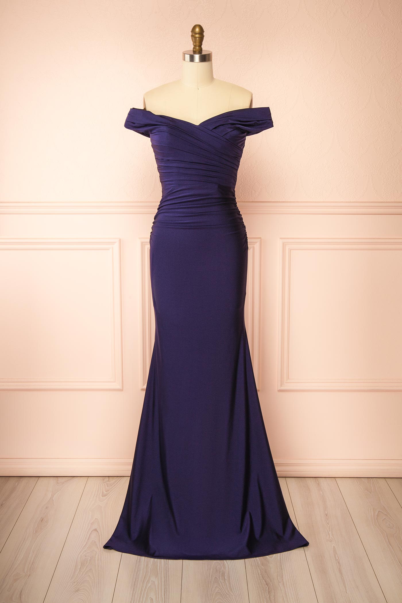 Kailey Navy | Satin Off Shoulder Maxi Dress