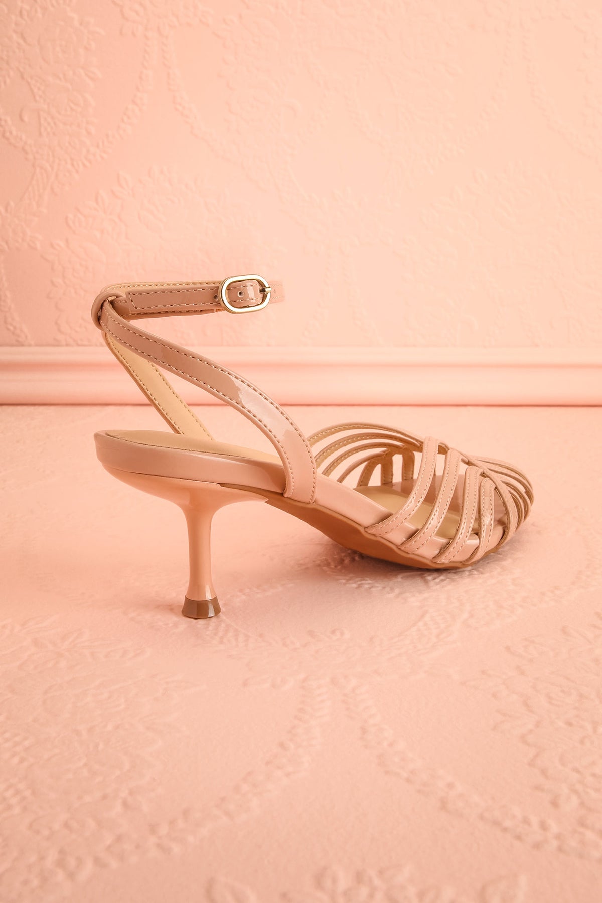 back view of Kaisarion Beige High-Heel Sandals at Boutique 1861