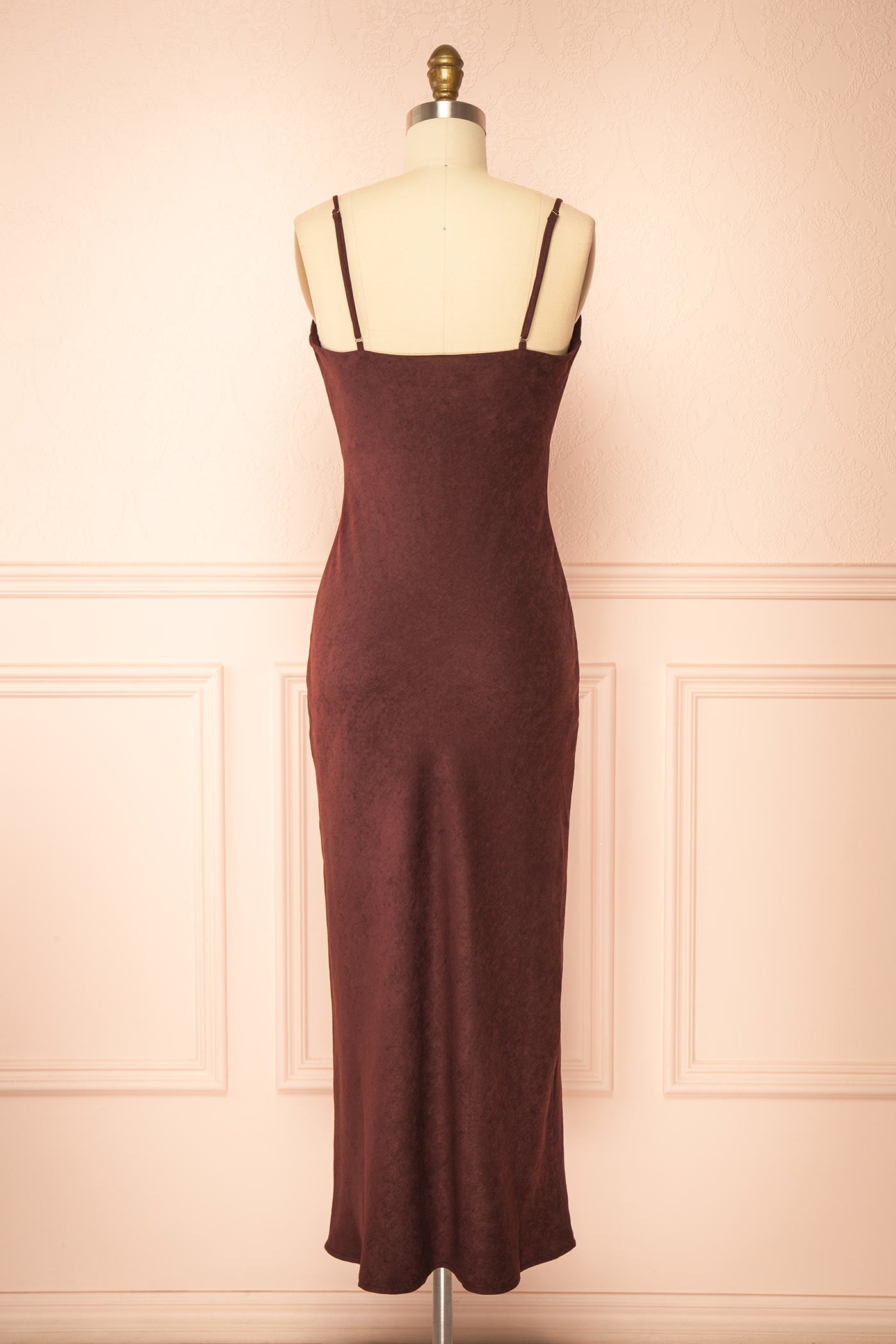 Kaissa Brown Faux Suede Cowl Neck Midi Slip Dress | Boutique 1861 back