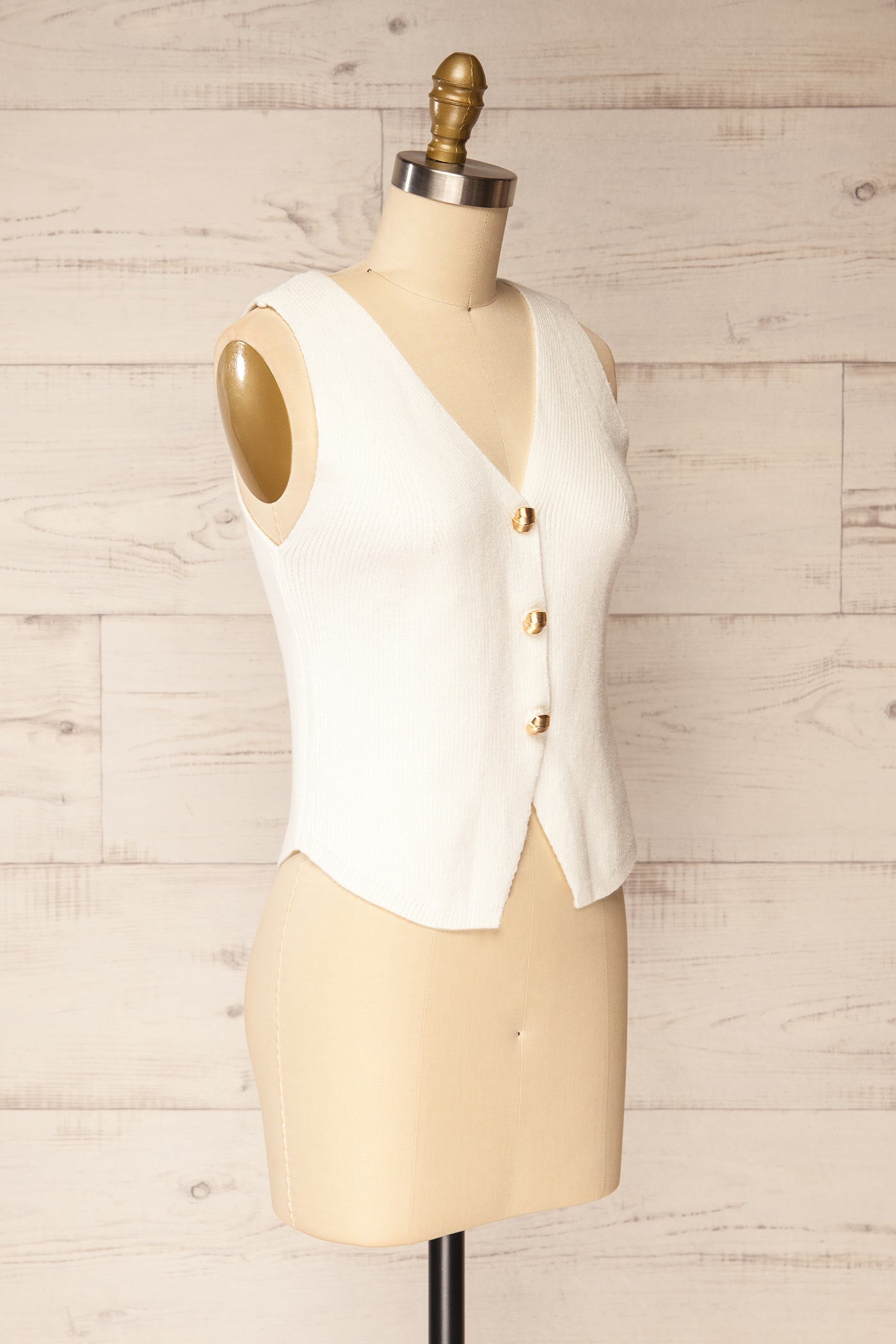 Kaithal | Ribbed Knit Vest with Gold Buttons