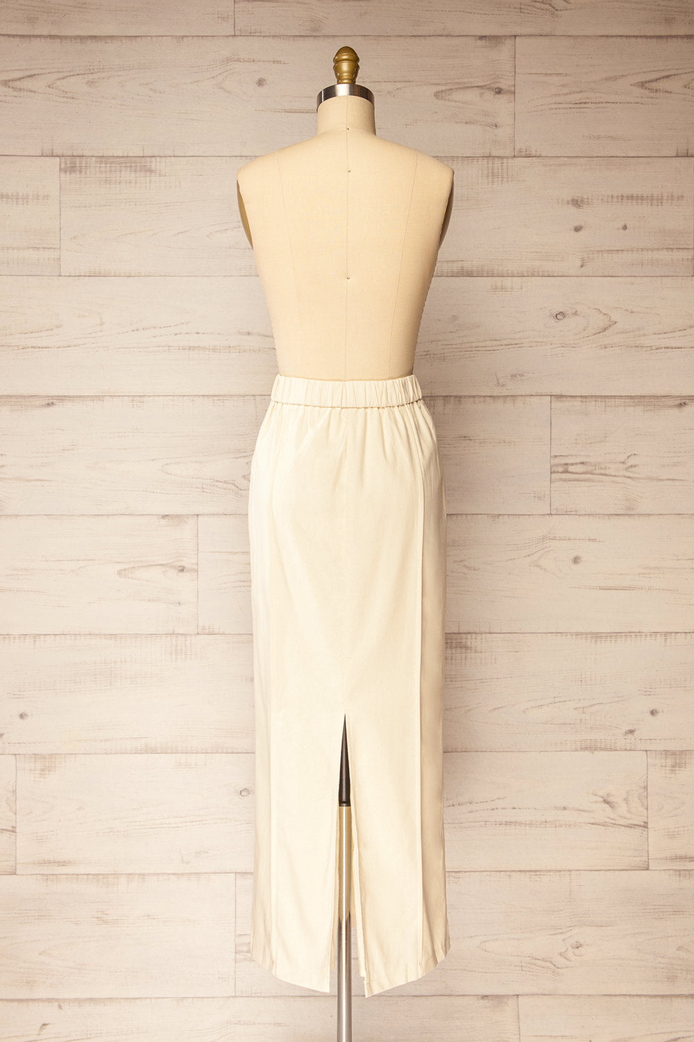 Kakani Beige High-Waisted Straight Midi Skirt | La petite garçonne back view