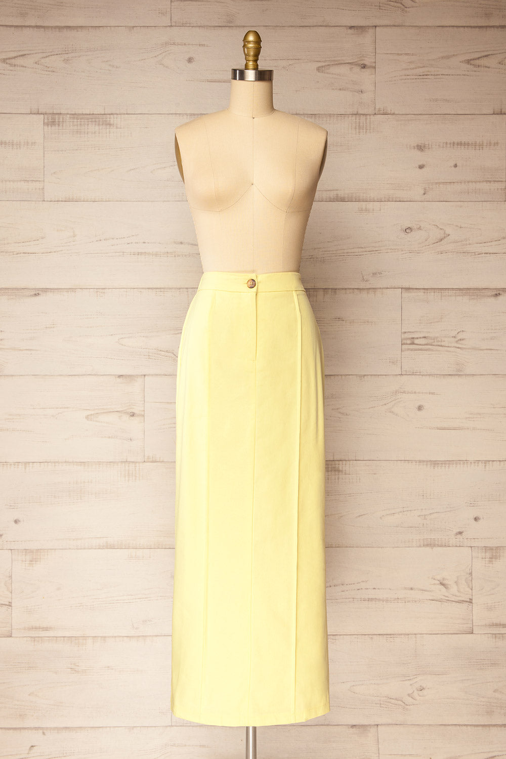 Kakani Light Yellow High-Waisted Straight Midi Skirt | La petite garçonne front view
