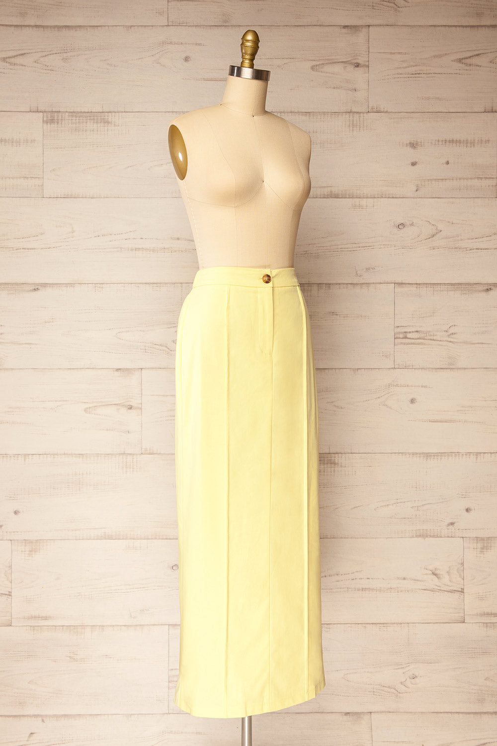 Kakani Light Yellow High-Waisted Straight Midi Skirt | La petite garçonne side view