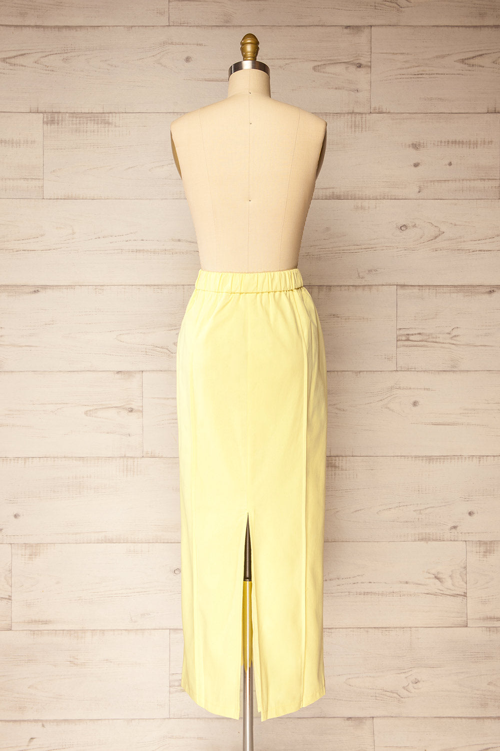 Kakani Light Yellow High-Waisted Straight Midi Skirt | La petite garçonne back view