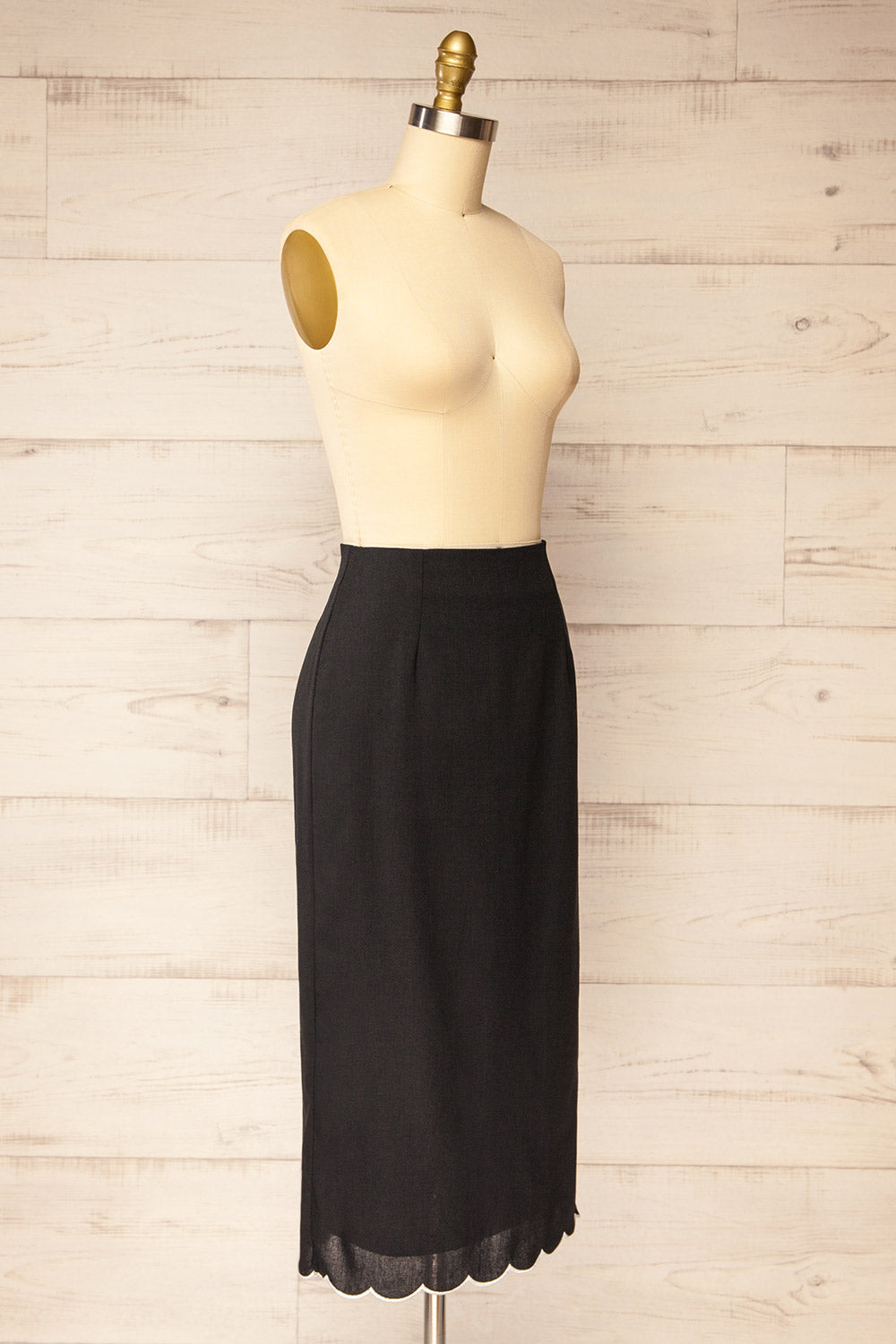 Kalissa Black Midi Skirt w/ Scalloped Hem | La petite garçonne side view