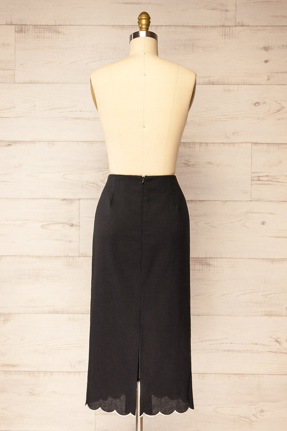 Kalissa Black Midi Skirt w/ Scalloped Hem | La petite garçonne back view