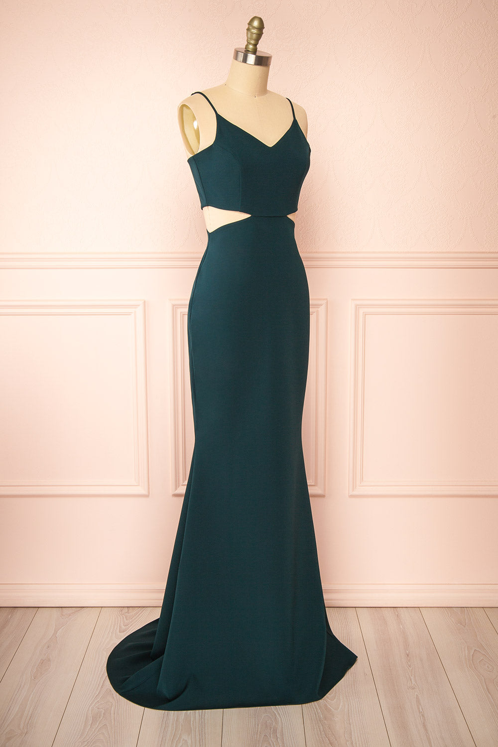 Kamilla Green Maxi Mermaid Dress w/ Cut-Outs | La petite garçonne side view
