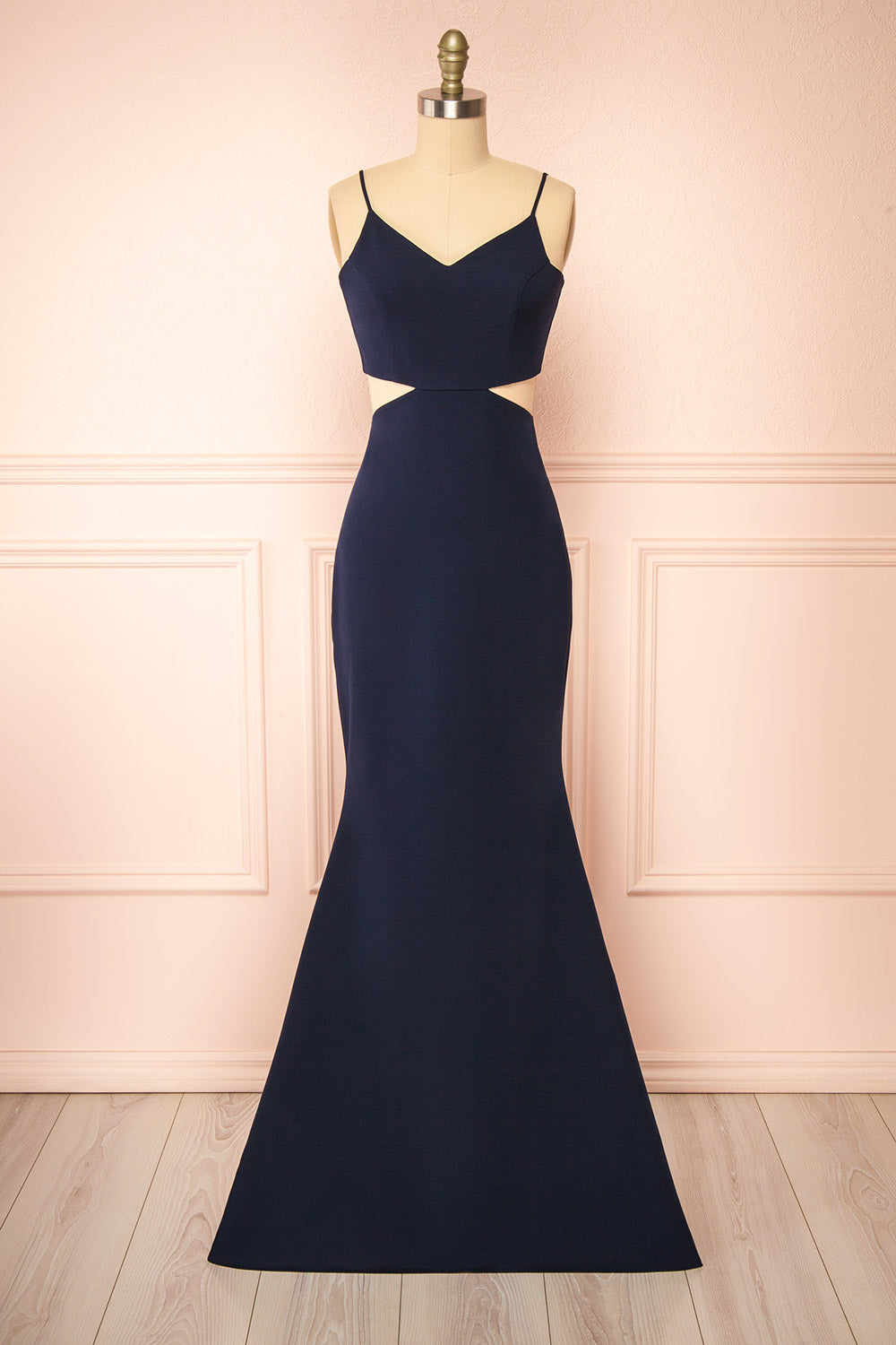 Kamilla Navy Maxi Mermaid Dress w/ Cut-Outs | La petite garçonne front view