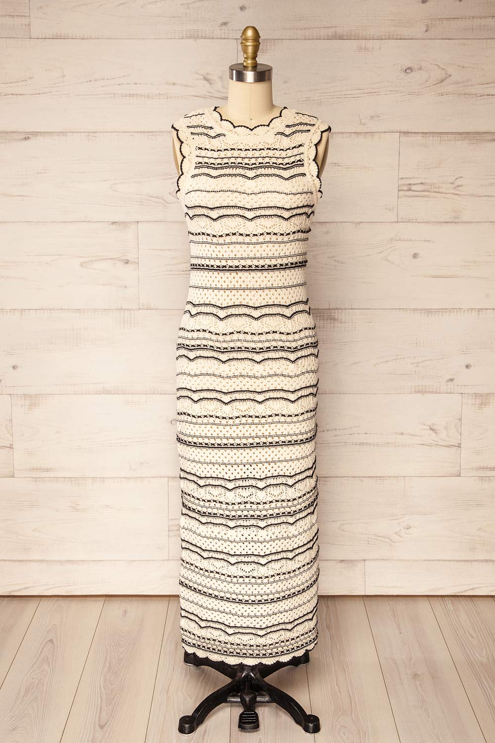 Kande Long Fitted Striped Crochet Dress | La petite garçonne front view