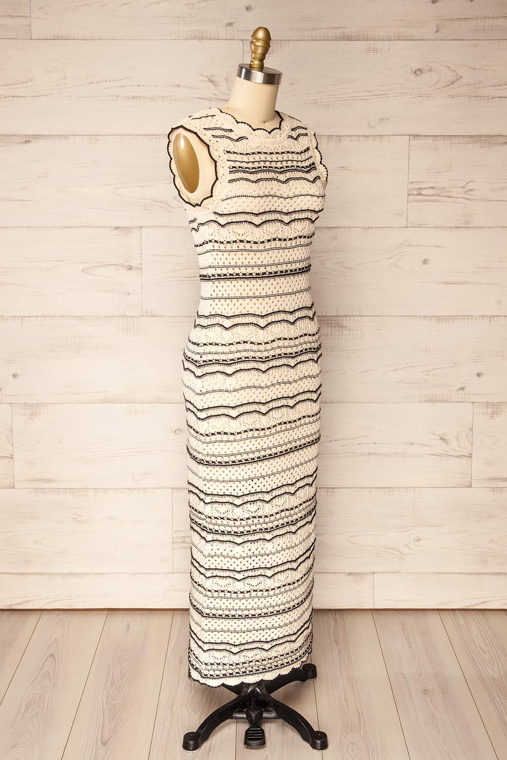 Kande Long Fitted Striped Crochet Dress | La petite garçonne side view