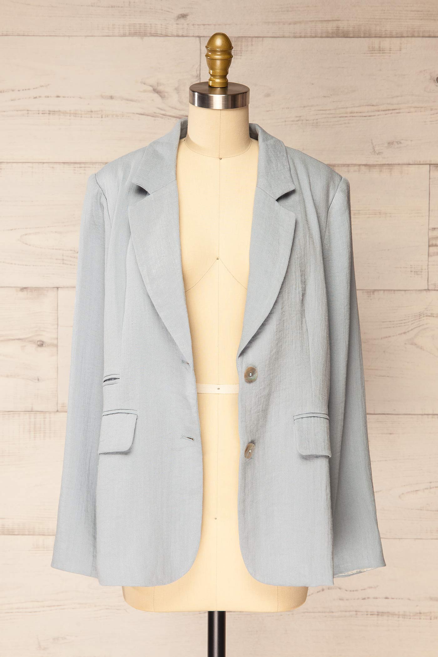 Frontview open Kandla Oversized Light Blue Blazer with Lace Cuff Detail at la petite garçonne