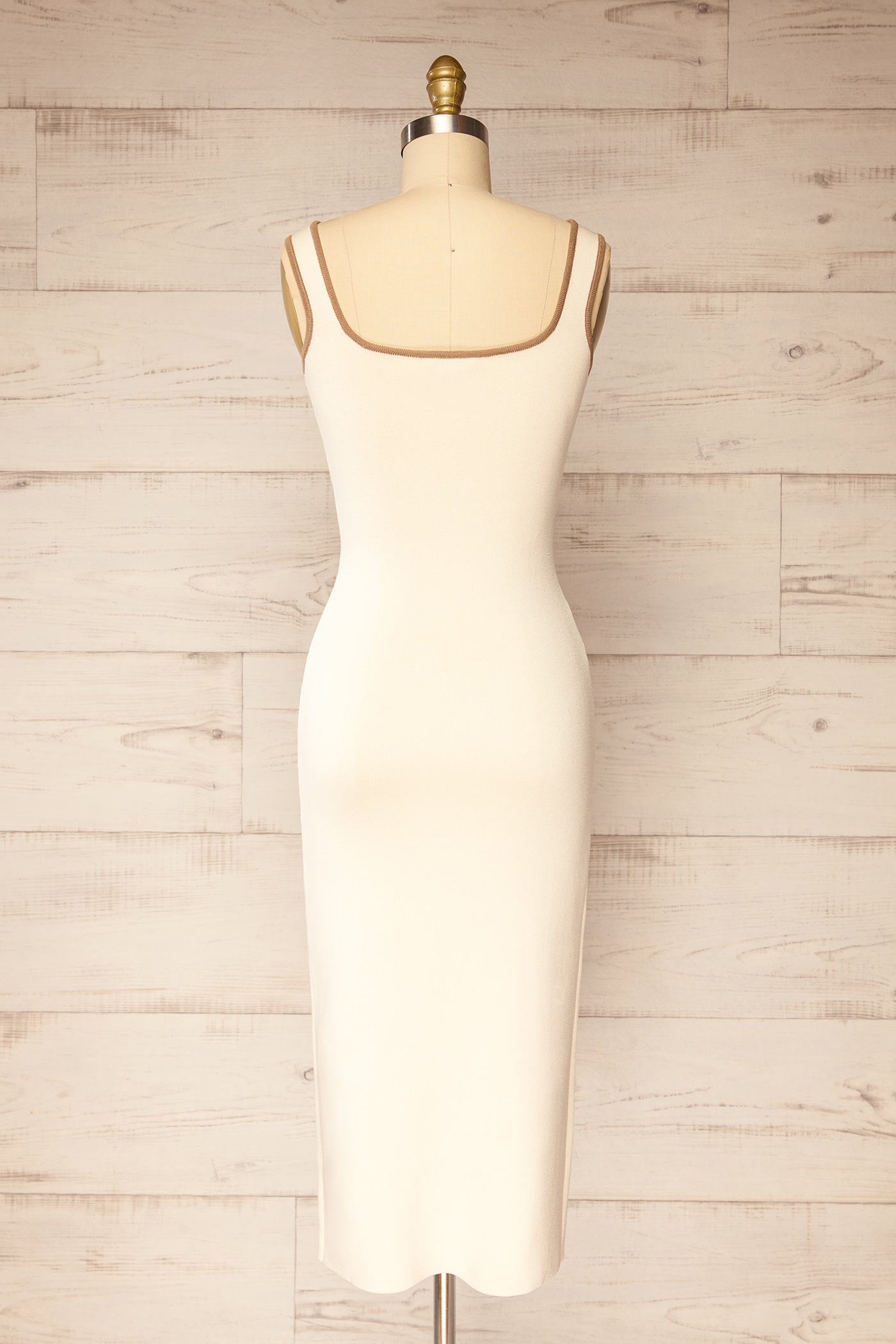 Kangra Beige Contrast Knit Midi Dress With Slit and Buttons | La petite garçonne back