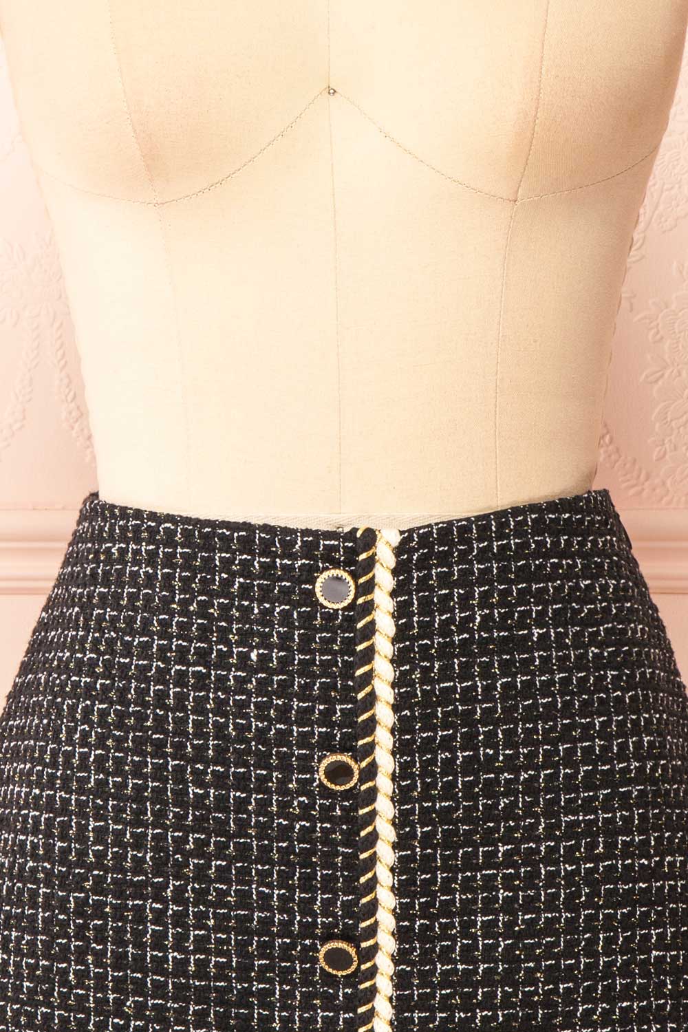 Kannon Short A-Line Black Tweed Skirt | Boutique 1861 front close-up