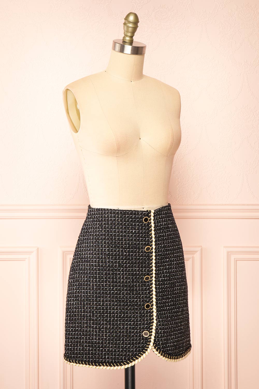 Kannon Short A-Line Black Tweed Skirt | Boutique 1861 side view