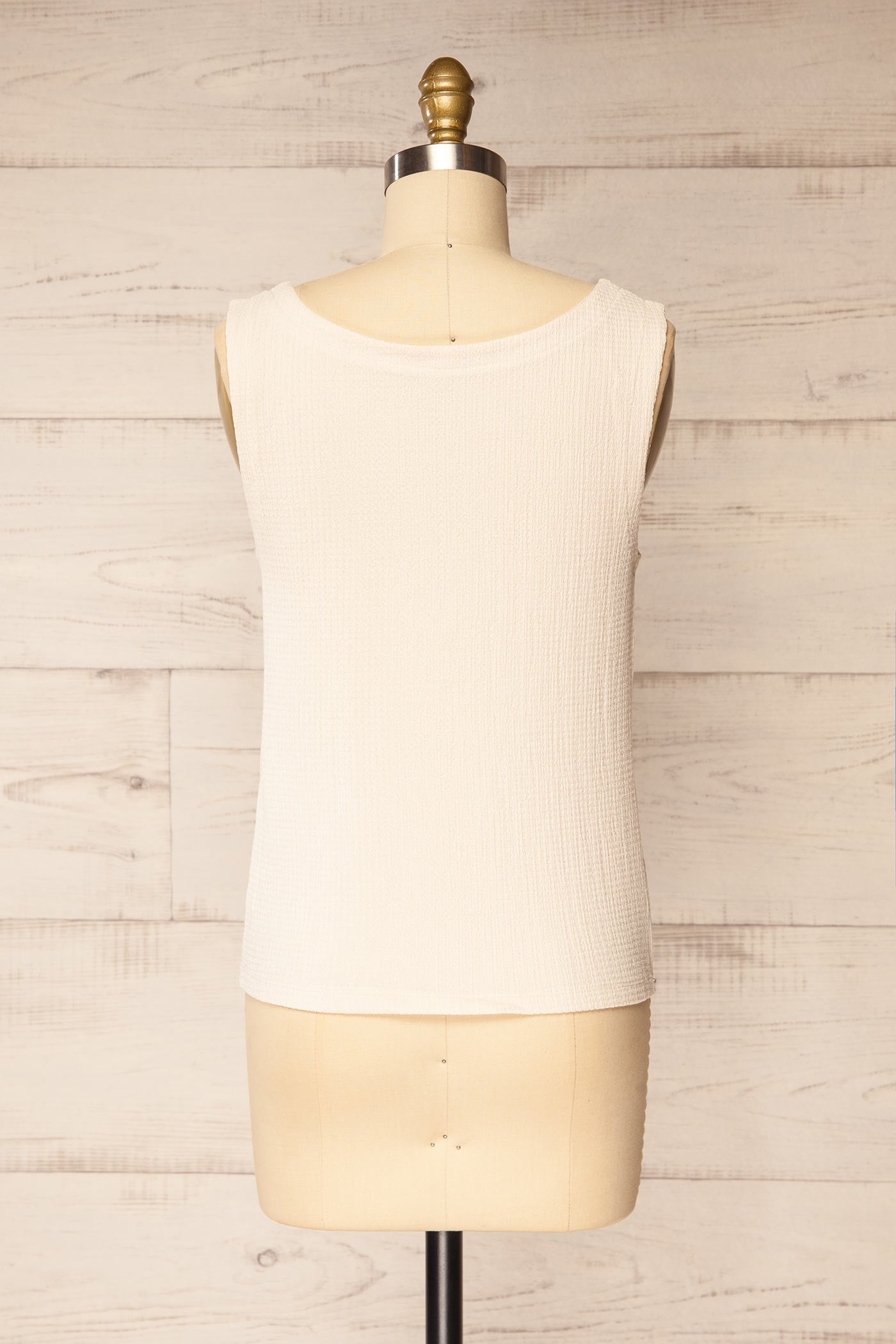 Back view Kannur Ivory Textured Tie-Front Sleeveless Top at la petite garçonne
