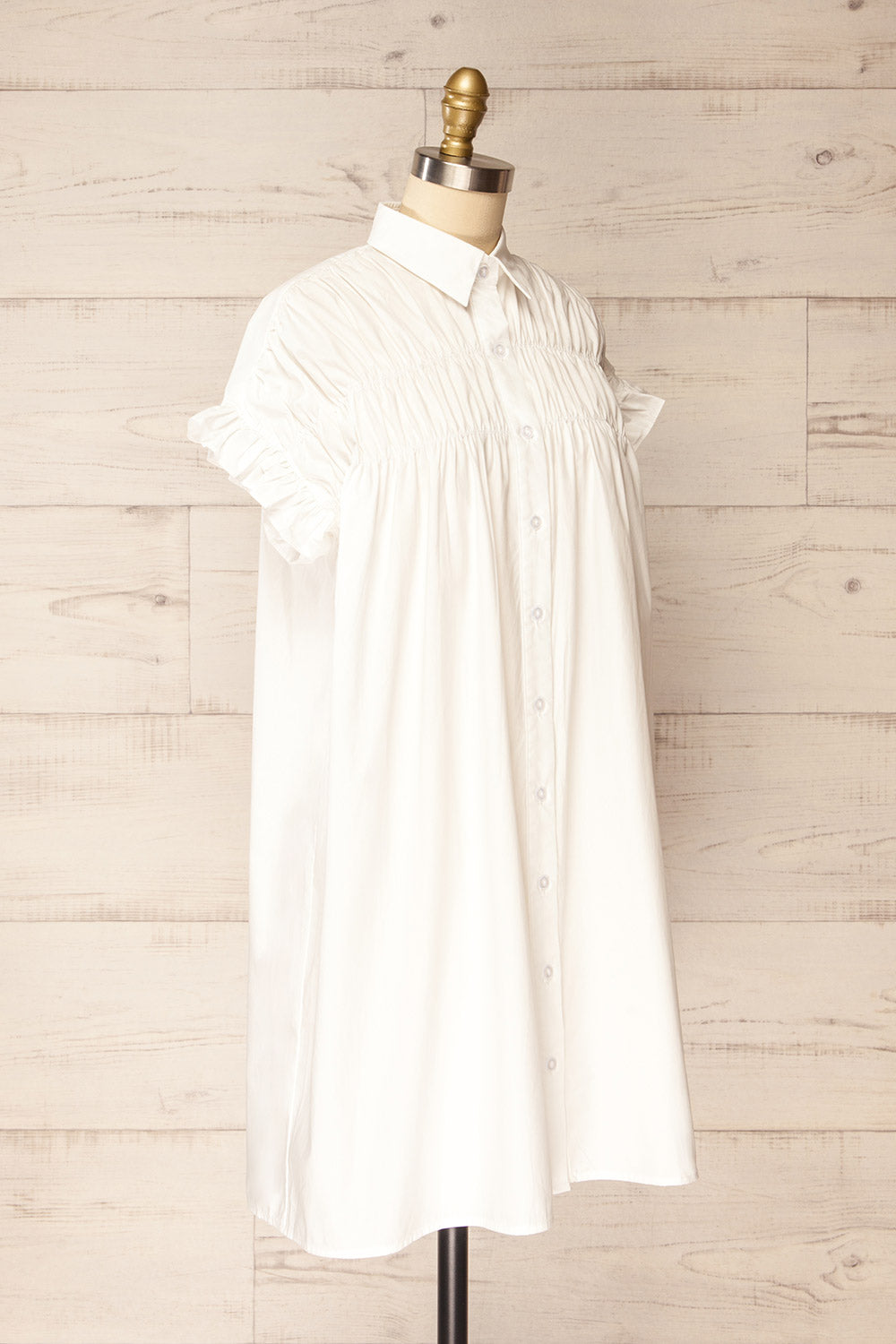 Kanso White Short Shirt Dress w/ Ruched Details | La petite garçonne side view