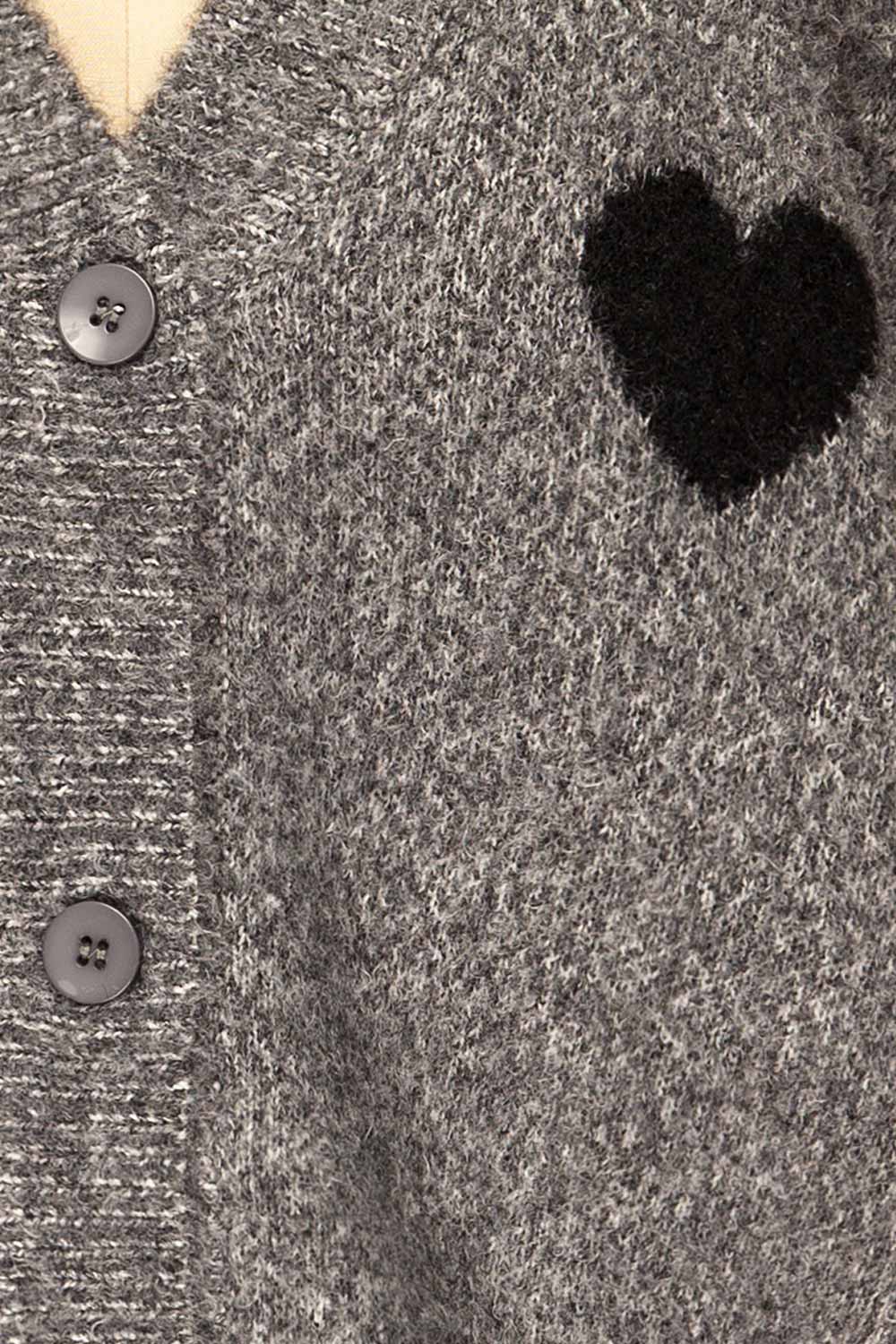 Kardia Grey Knit Cardigan w/ Black Heart | La petite garçonne fabric