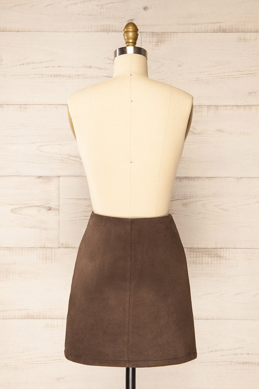 Kassala Faux Suede Mini Khaki Skirt | La petite garçonne back view