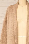Kastamonu Beige Herringbone Knit Long Cardigan | La petite garçonne front close-up