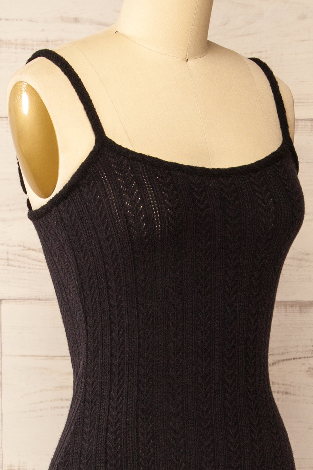 Katherine Black Knit Maxi Dress w/ Thin Straps | La petite garçonne side close-up