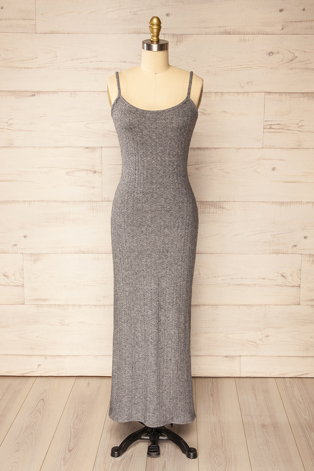 Katherine Grey Knit Maxi Dress w/ Thin Straps | La petite garçonne front view